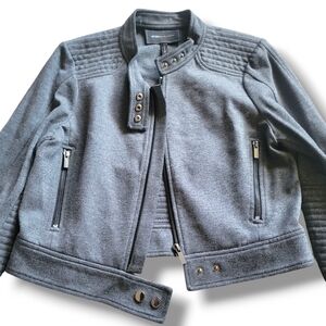 BCBGMaxazria Moto Crop Standing Collar Zip Up Jacket Medium in Charcoal Gray